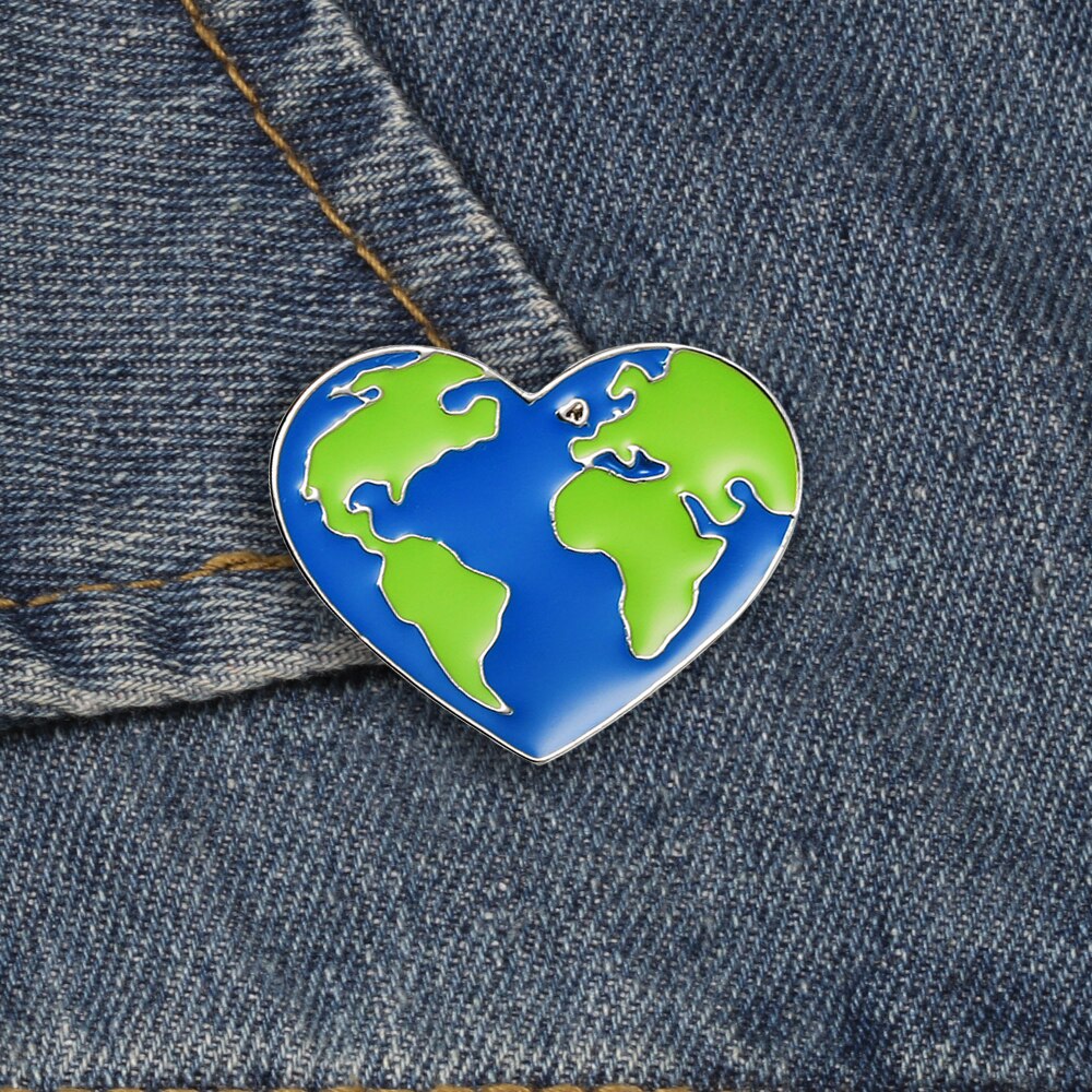 Grønne jord brocher hjerteformede unisex jord & #39 ;s økologi badges nåle jeans rygsæk revers emalje nåle tilbehør smykker