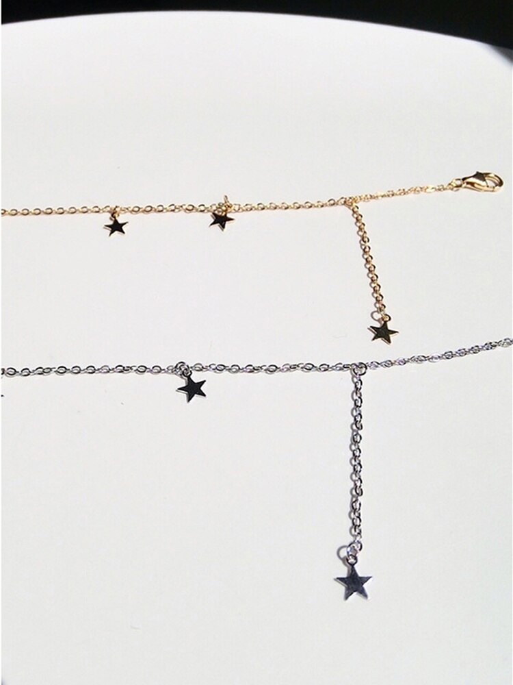 925 exquisite fußkettchen aus sterlingsilber mit kleinem pentagramm-anhänger, schlichter, sommerlicher boho-schmuck für damen.