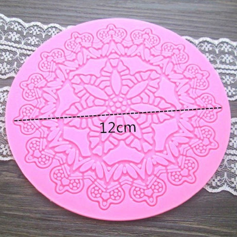 Moldes para decorar pasteles de encaje, utensilios de cocina redondos, forma de copo de nieve de silicona, molde para hornear pastel de Fondant de grado alimenticio