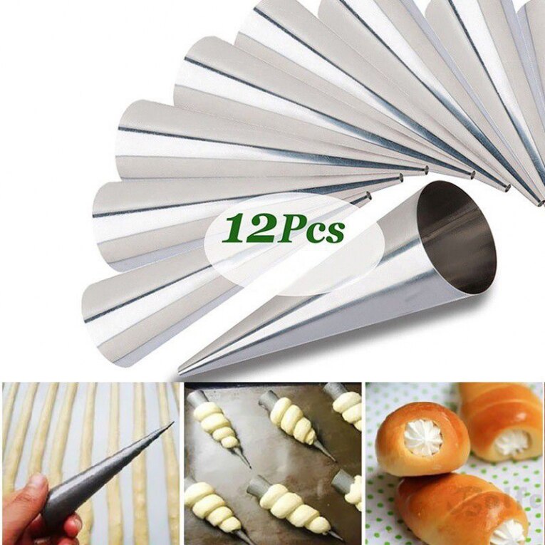 Roestvrij Staal Diy Bakken Kegels Hoorn Pastry Roll Cakevorm Spiraal Gebakken Croissants Buizen Cookie Dessert Keuken Bakken Tool: 15x4cm 12  piece