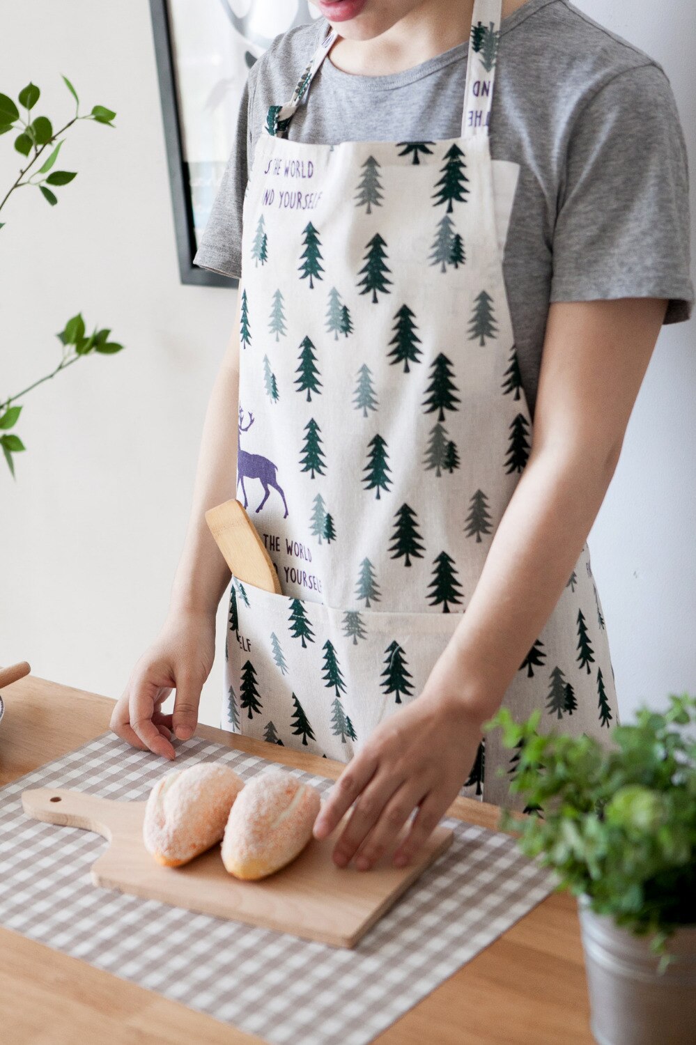 Weihnachten Baum Deer Druck Schürze mit Großen Tasche schürzen für frauen Backen grill kochen küche schürze