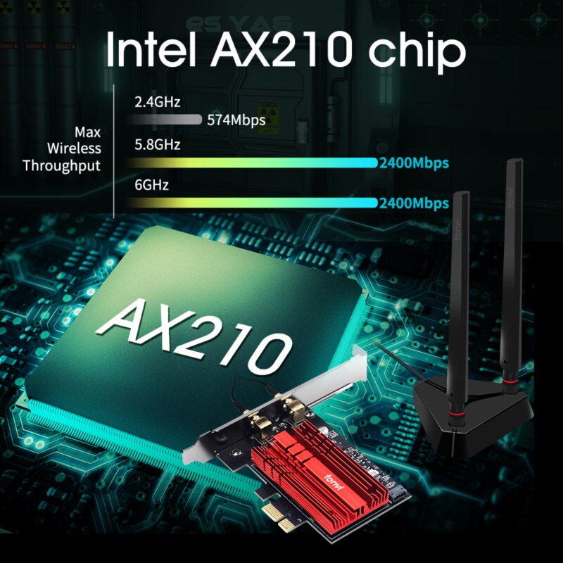 Tri Band 2.4G/5G/6Ghz Wi-Fi 6E Intel AX210 Wireless PCIE Network Card Adapter 802.11AX For Bluetooth 5.2 WiFi Card windows 10 PC