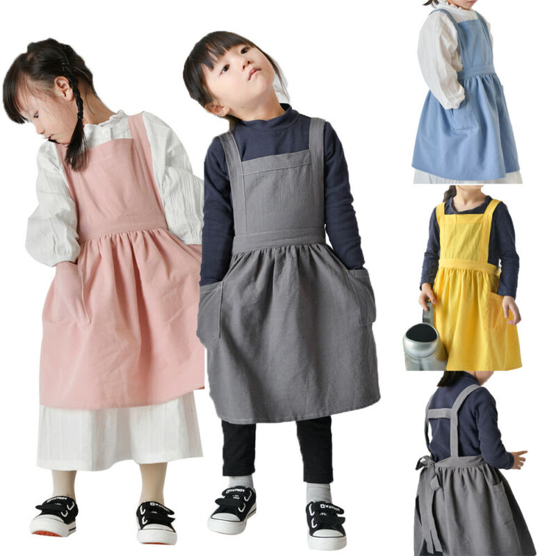 Børn japansk bomuld linned reklame forklæde køkken bage uniform med lomme