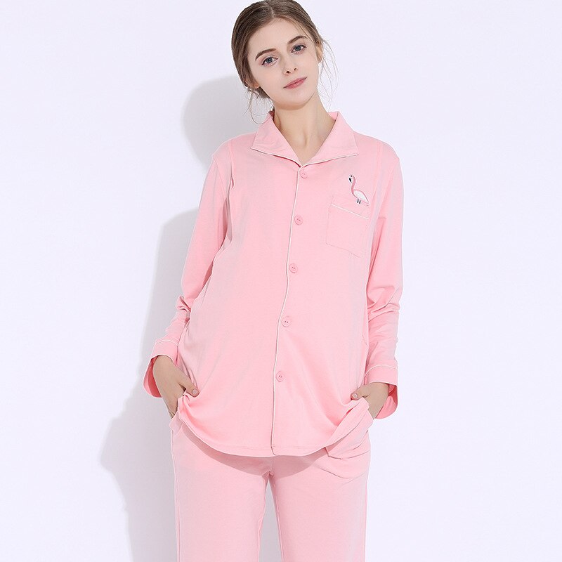 Schwangere frauen Pyjama baumwolle lange ärmeln monat kleidung Mutterschaft fütterung postpartale stillen Pflege Schlafanzug startseite einstellen: Rosa / M