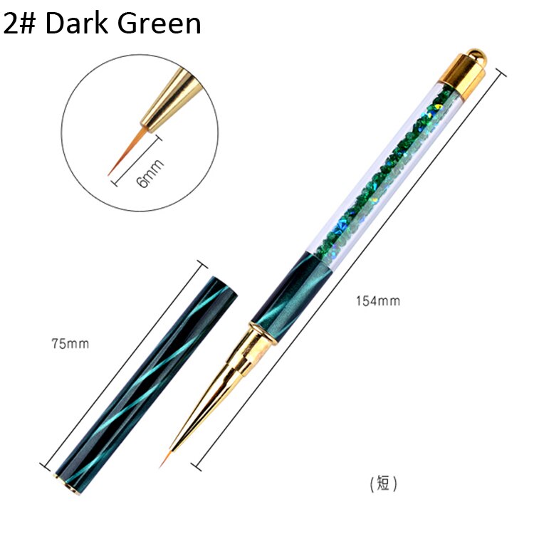pincel de dibujo gradiente para uñas, diamantes de imitación, Ojo de gato, 1 Uds., pinceles planos para pintar, herramientas para esmaltado de uñas en Gel UV DIY: 2 dark green