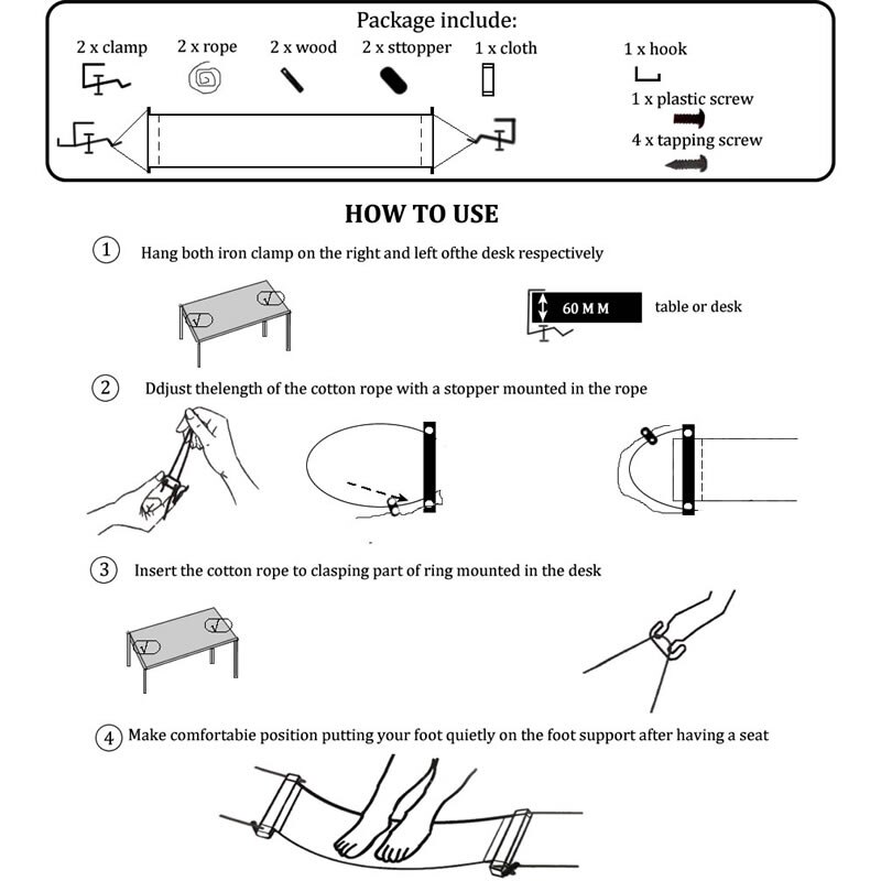 Onder-Bureau Voet Hangmat Kantoor Verstelbare Home Office Studie Voetsteun Bureau Swing Reizen Voet Hangmat Camping Apparatuur