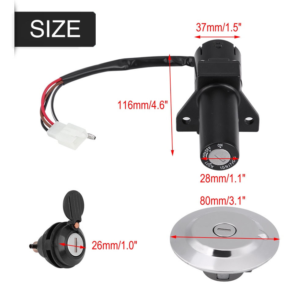 Motorcycle Scooter Ignition Switch Lock Fuel Gas Cap Lock Key Set Black Blue Seat Lock with Key fit for Yamaha YBR125 2002
