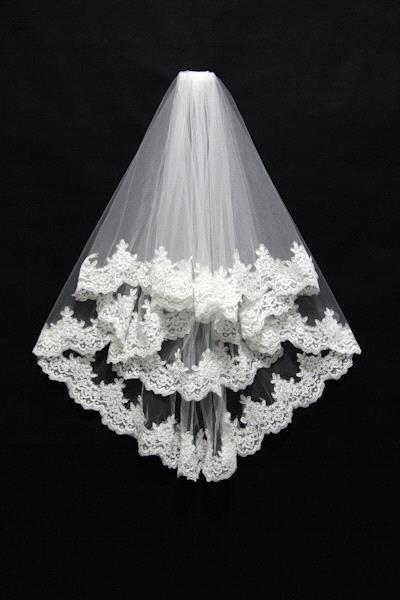 Une couche dentelle bord cathédrale longue mariage voile avec peigne accessoires de mariée pas cher blanc ivoire mariée Welon: cpa050 Ivory