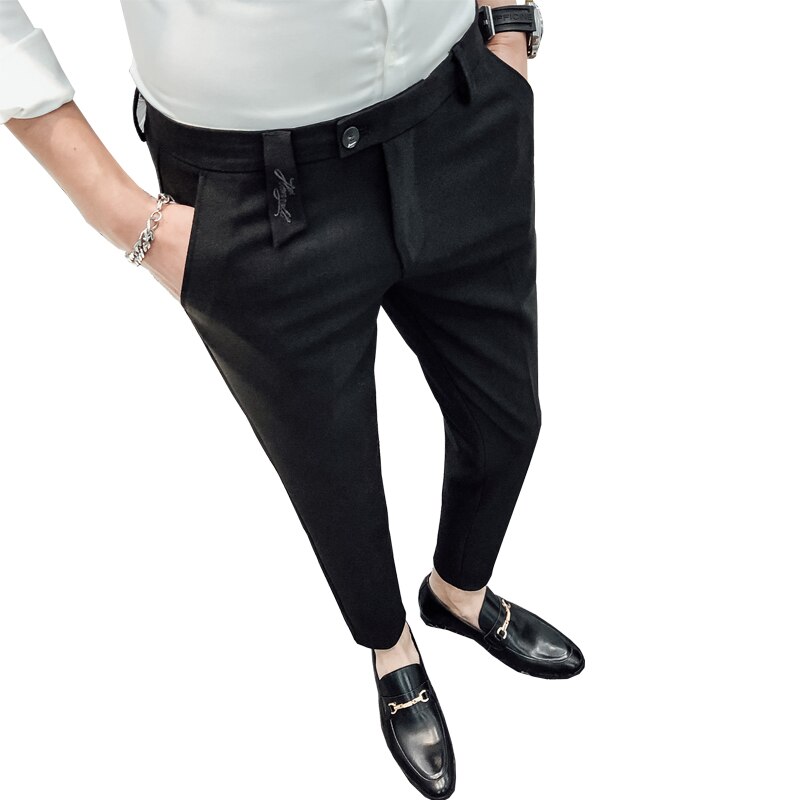 Embroidery Business Dress Pants Men Formal Office Social Suit Pants Casual Slim Fit Nightclub Party Streetwear Trousers