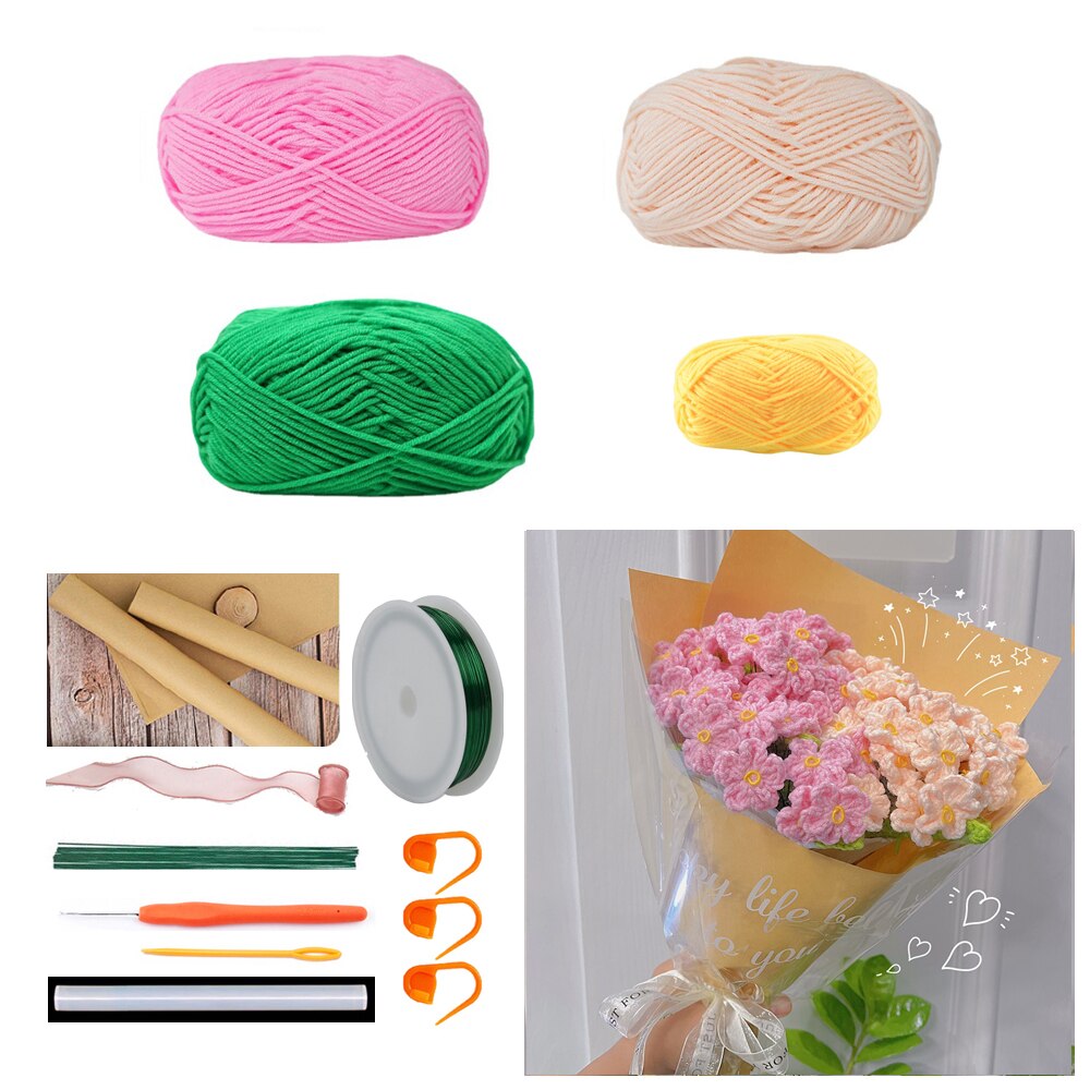 TPRPYN Myosotis – Kit de Crochet pour Bouquet de fleurs, avec fil, bricolage, oublier, pas de fleurs, kits de Crochet, tricot, vidéo de débutant faite à la main: NL50 51 31 BL1