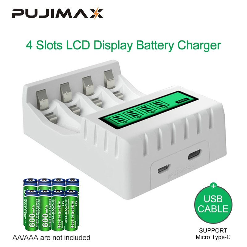 Pujimax 4 Slots Met Lcd-scherm Smart Battery Charger Snel Opladen Voor 1.2V Aa/Aaa Nicd nimh Oplaadbare Batterij