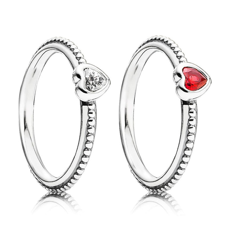 Anello di cristallo del cuore chiaro rosa rosso autentico dell'argento sterlina 925 di trasporto libero per gli anelli originali dei gioielli di DIY del regalo del partito delle donne
