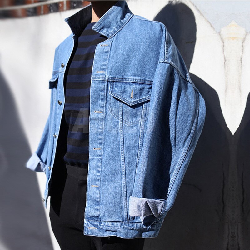 Casual Japanese Korean male Korean wild retro washed casual punk simple denim jacket baseball coat: XXL