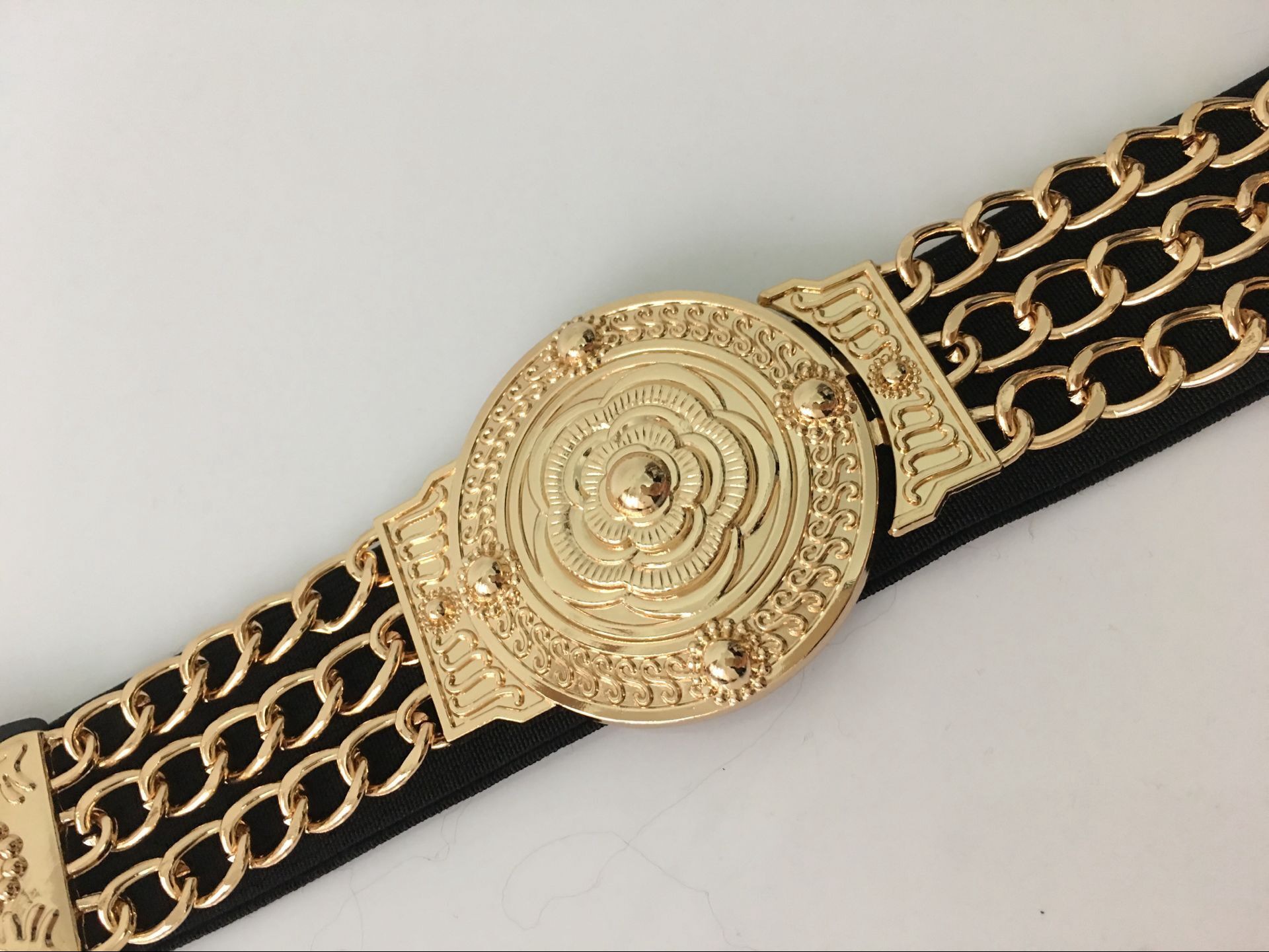 Women Flower Gold Belts Ladies Floral Elastic Metal Women Waist Belt For Dress Female Golden Chain Belt
