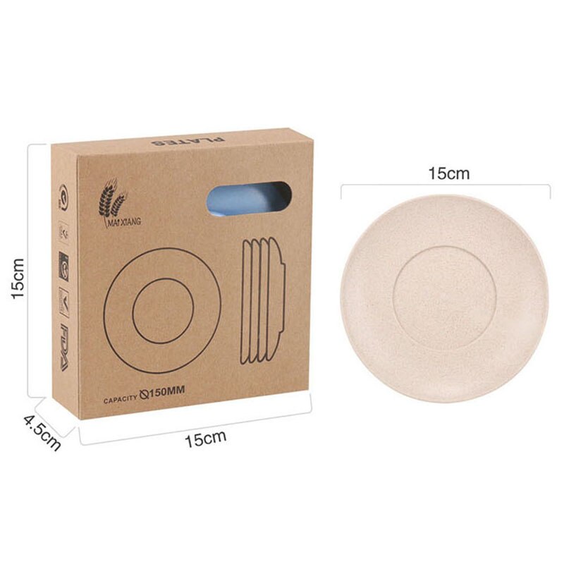 OSSAYI 4Pcs Eco Wheat Straw Plate Dish Sets Solid Natural Healthy Biodegradable Tableware Dinnerware Round Dishes Kits