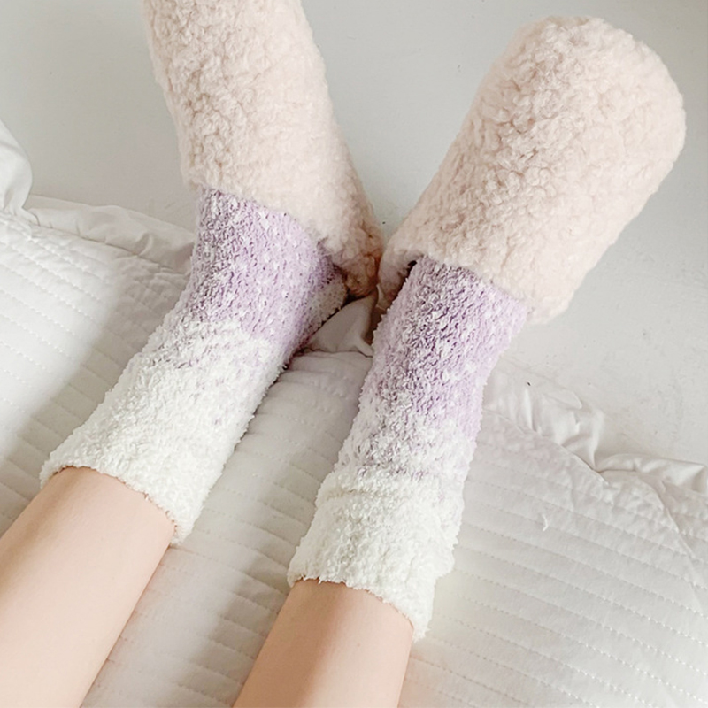 Winter Colored Starry Fleece Mid-Tube Socks Women Soft Warm Lamb Wool Thick Simple Versatile Socks Home Floor Sleeping Socks