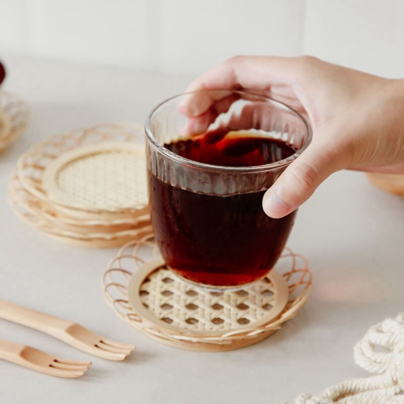 Japanese Style Bamboo Round Rattan Woven Saucer Handmade Bamboo Coaster Cup Holder Pot Pad Tea Mat Rattan Woven Cup