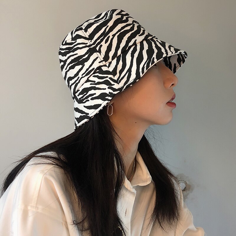 Zwart Wit Koe Zebra Patroon Emmer Hoeden Visser Caps Voor Vrouwen Zomer Luipaard Panama Emmer Hoed