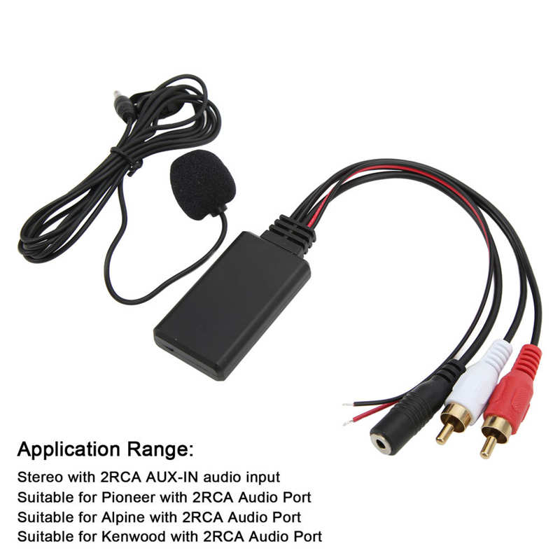 Hands Free Microphone ABS Car Bluetooth AUX IN Adapter for Pioneer with 2RCA Audio Port for Kenwood