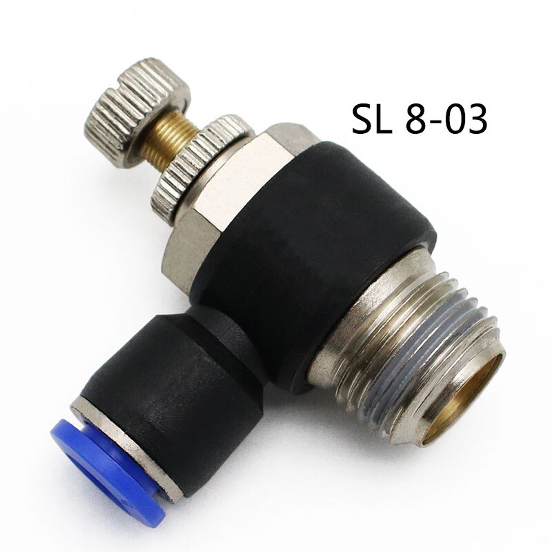 Pneumatic Speed Flow Controller 8mm 6mm 10mm 12mm OD Hose Tube 1/4"BSP 1/8" 3/8" 1/2" Male Gas Airflow Limit Valve Quick Fitting: SL8-03