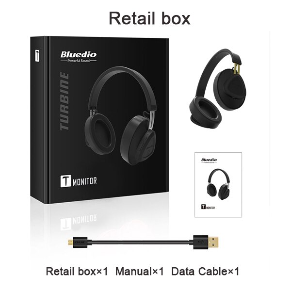 Bluedio TM Bluetooth Headphones - Wireless Monitor Headset for iOS Android: Black Retail Box