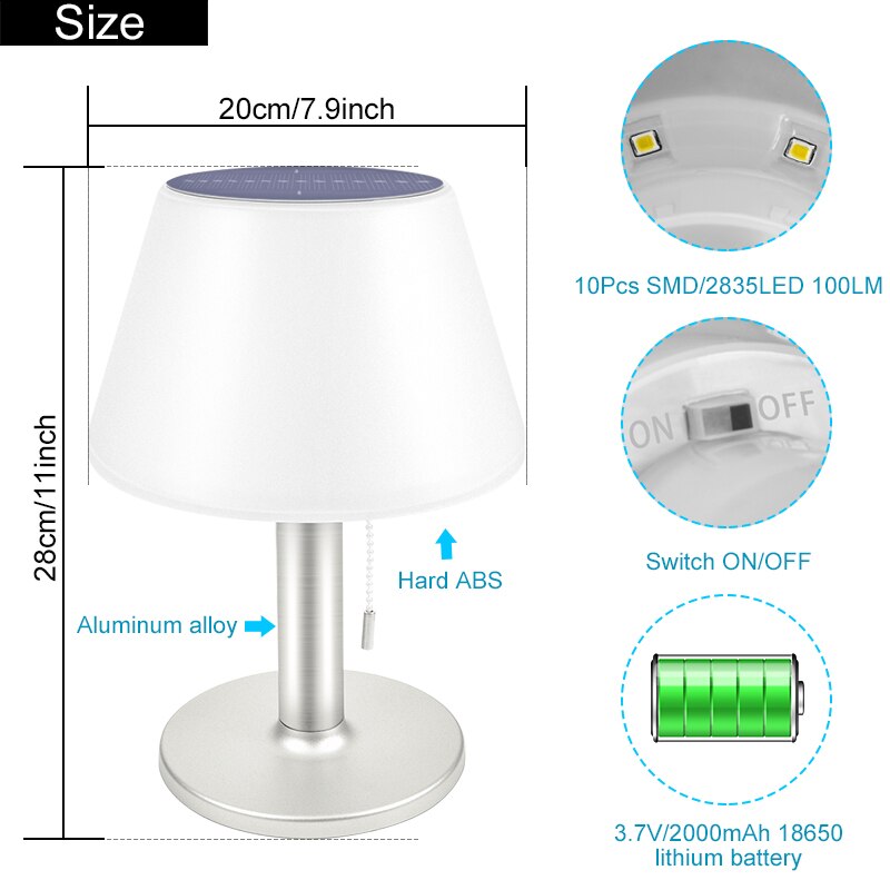Led Solar Tafellamp Outdoor Indoor Bureau Lampen Witte Nacht Lichten Boek Licht Voor Thuis Slaapkamer Met Trekschakelaar Drie verlichting