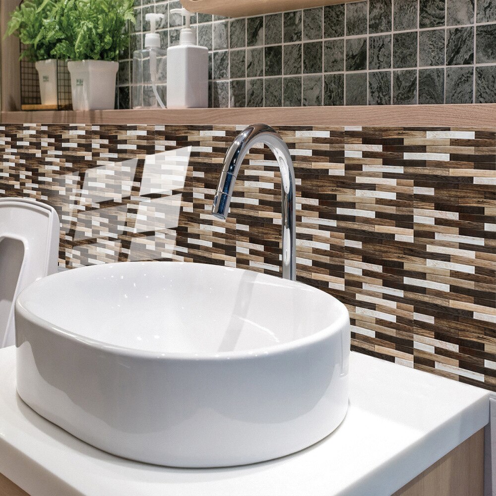 10 Stks/set Rechthoek Houtnerf Textuur Tegels Muursticker Keuken Olie-Proof Wastafel Tafels Home Decor Keramiek Art Behang