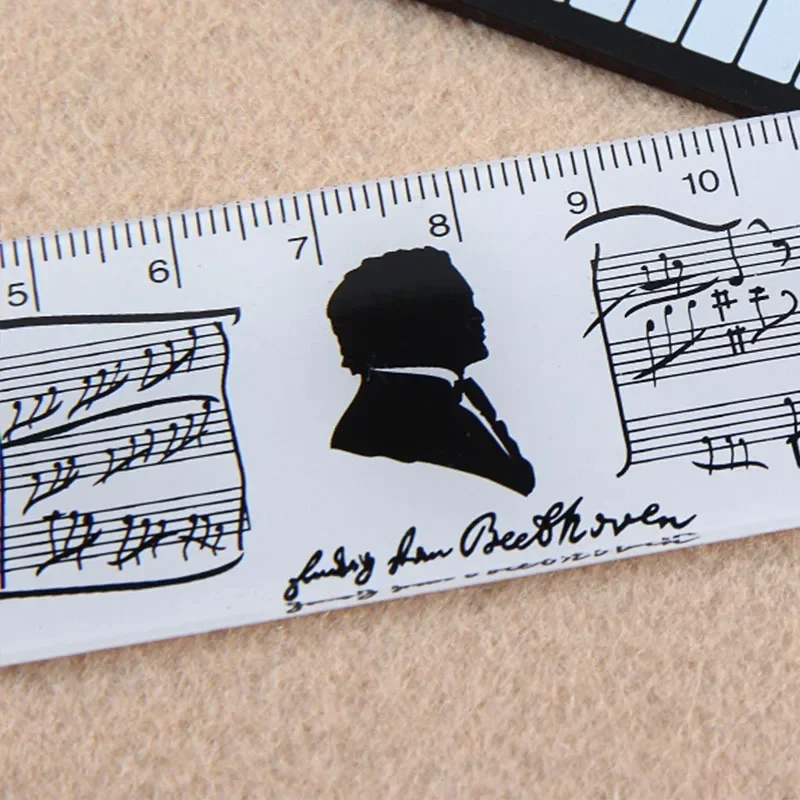 Office Stationery Music Straight Rulers Cat Musical Note Piano Transparent Ruler Bookmarks Measuring Scale Supply: Blue