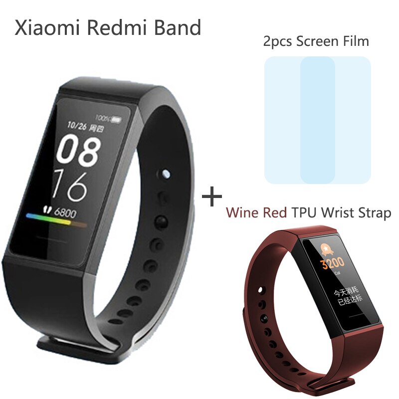 Original Xiaomi Redmi Band Smart Wristband Heart Rate Fitness Sport Tracker Bracelet Multiple Face 1.08 Color Touch Screen: BL n WineRed Strap