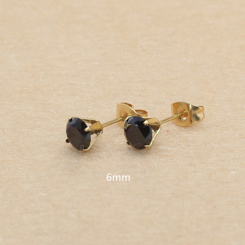 Size 3mm to 8mm 316L Stainless Steel Black Round Zircon Stud Earrings No Fade Allergy Free Brief Jewelry: Antique Bronze Plated