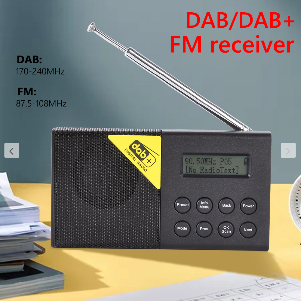 Mini-tragbares digitalradio mit 3.5mm stereo-sendern, bluetooth-fähig, 5.0 fm dab-sendern, wecker, radioplayer und teleskopantenne