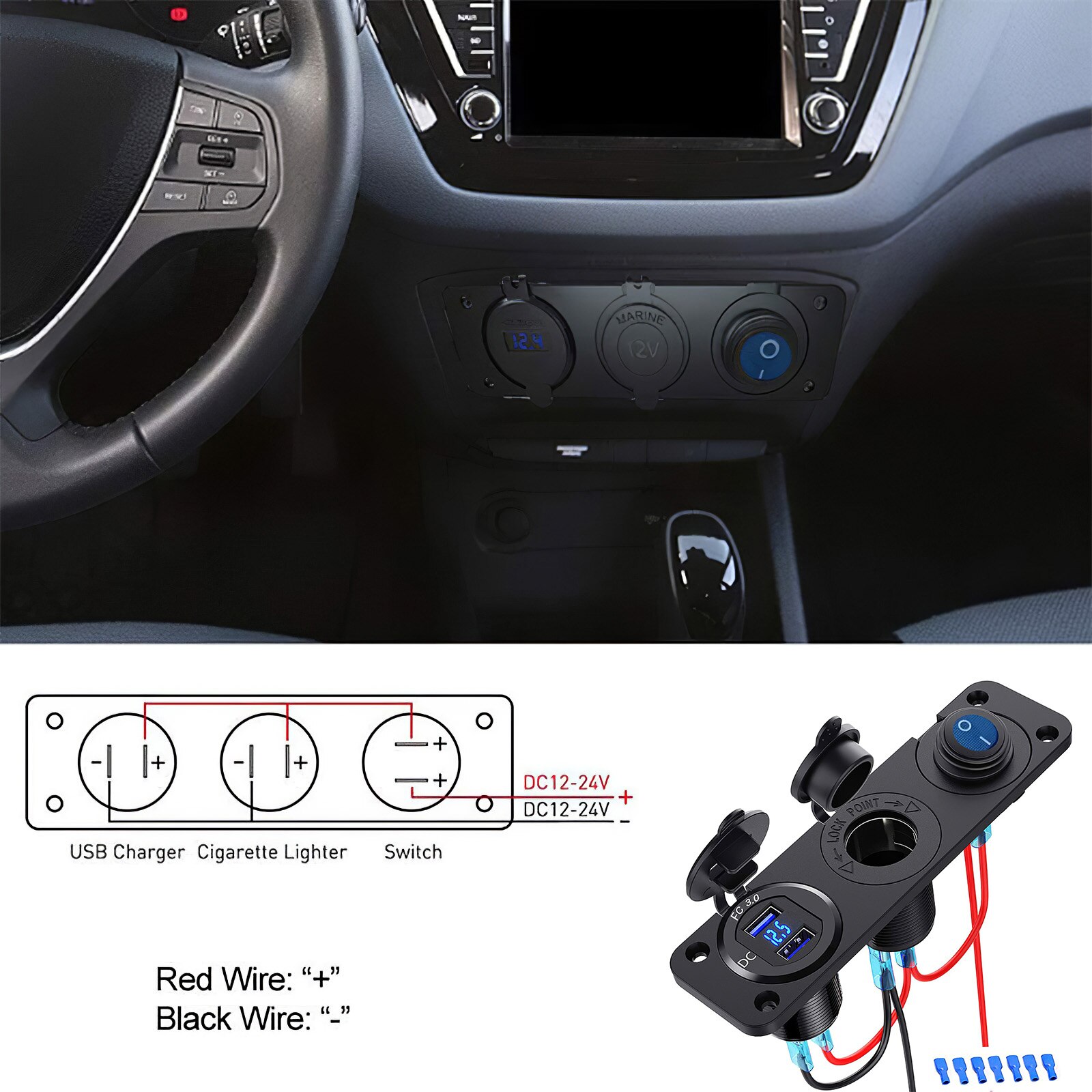 Onever Panel Power Socket Led Display Charger Socket Waterproof Car Dual Usb QC3.0 Fast Charger Socket Cigarette Lighter Socket