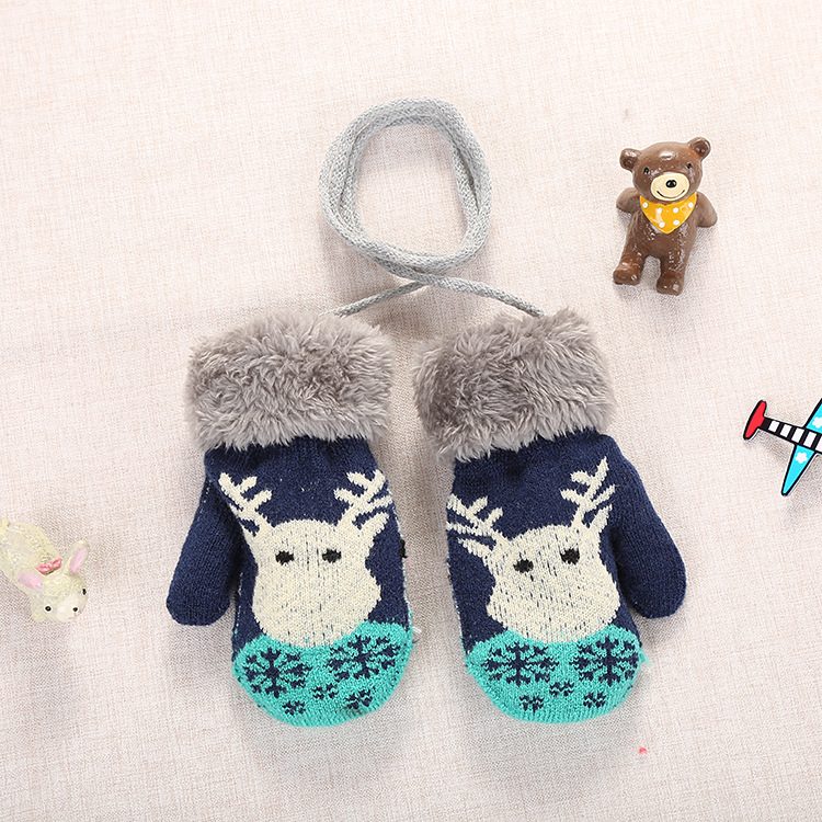 Guanti di lana in pile invernale alce carino di natale più guanti in velluto ispessimento a prova di freddo e guanti caldi per bambini 0-3 anni: Dark blue