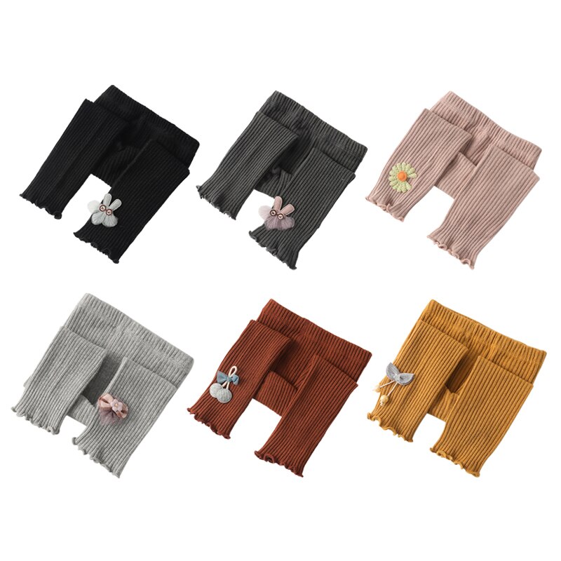 Leggings d'automne à fleurs pour enfants, vêtements tricotés pour bébés filles, bas brillants à la cheville,