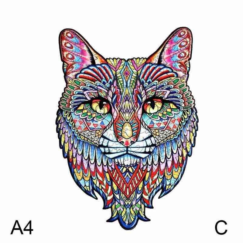 Dier Kat Lion Dragon Puzzels Houten Puzzels Voor Volwassenen Kinderen Houten Puzzels Verjaardag Cadeaus Voor Kinderen Educatief Speelgoed: Cat A4
