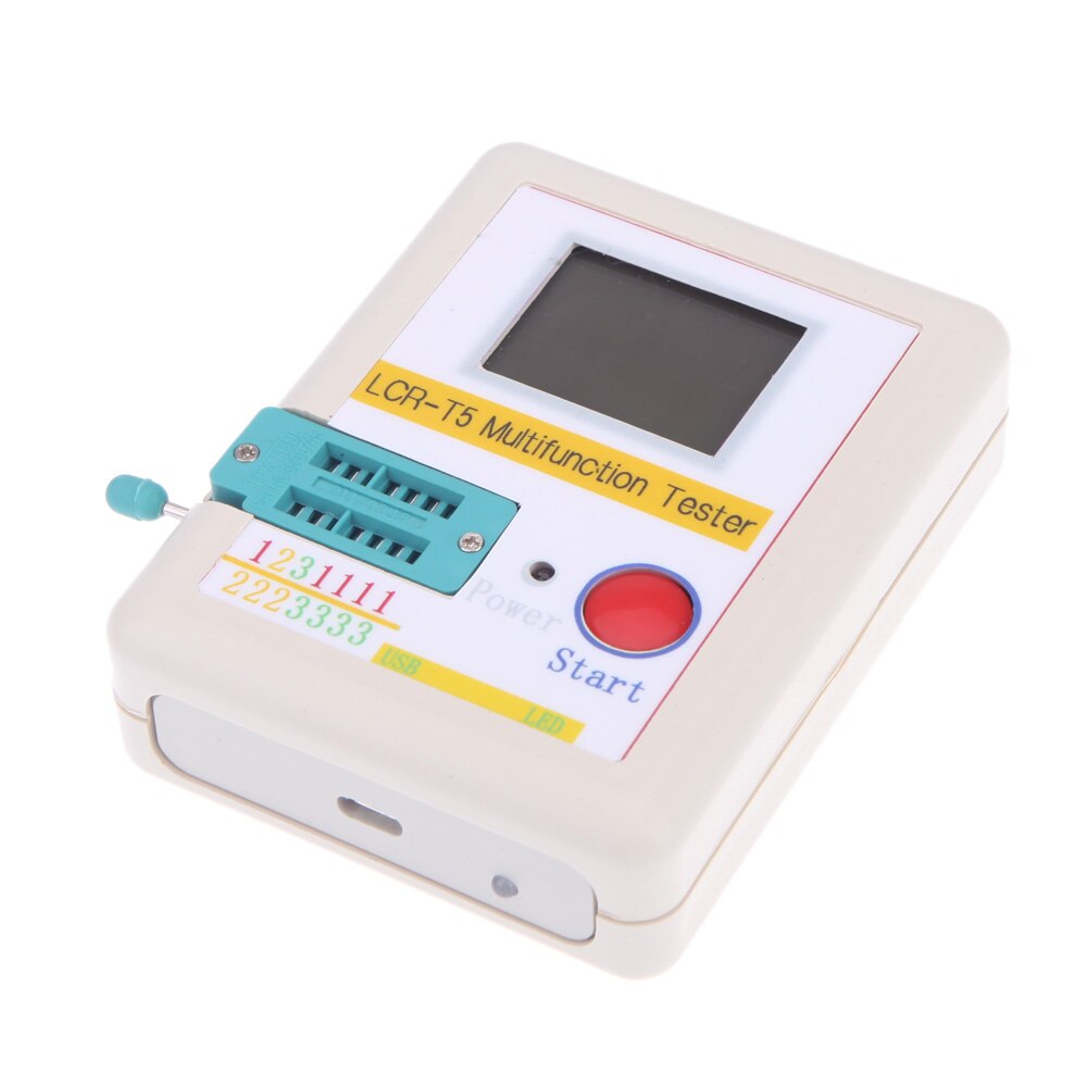 Lcr -t5 hvid transistor tester diode triode kapacitans esr meter tester med lcd display mos triac + etui + li-ion batteri