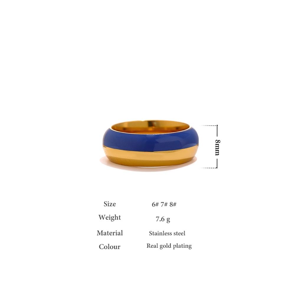 Yhpup rustfritt stål blå emaljering til kvinner trendy metall rund fingerring vanntette smykker bague acier inoxydable