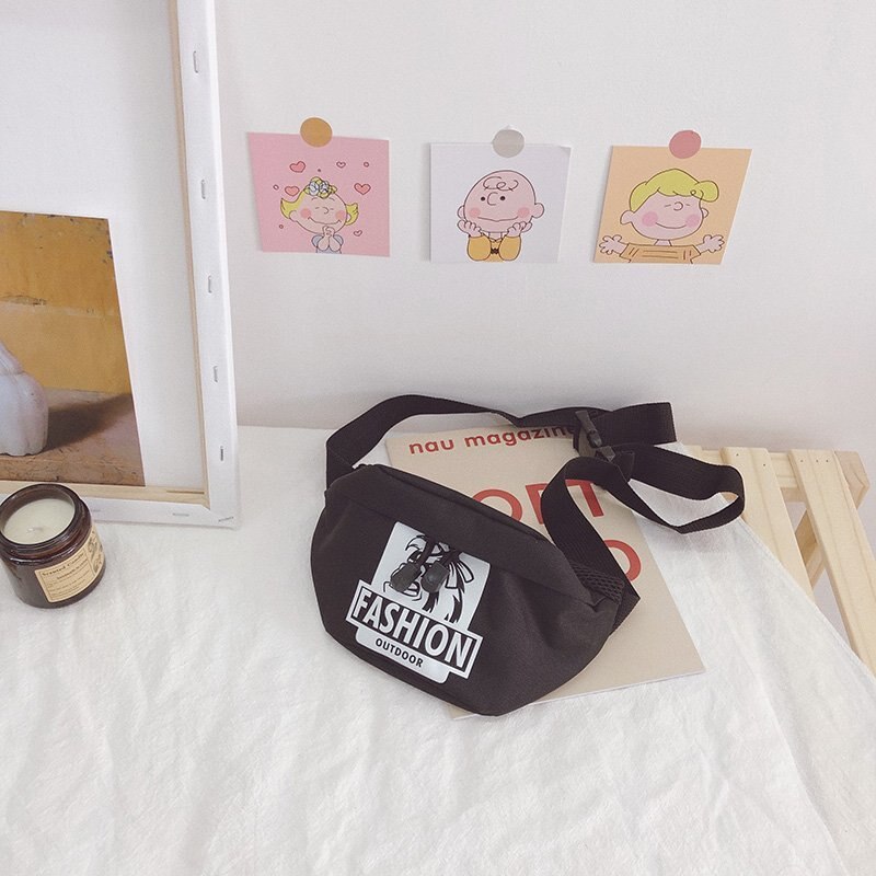 Riñonera de camuflaje para niños, Cangurera de nailon para bebés, bolso de pecho para teléfono, bolso de cintura para niños pequeños: Negro