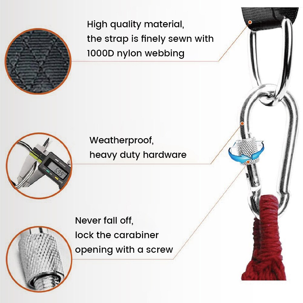 One Pair Tree Swing Hanging Kit Hammock Straps Camping 1000 KG Load Capacity Rope Carabiner OutDoor Hiking Hammock Hanging Belt