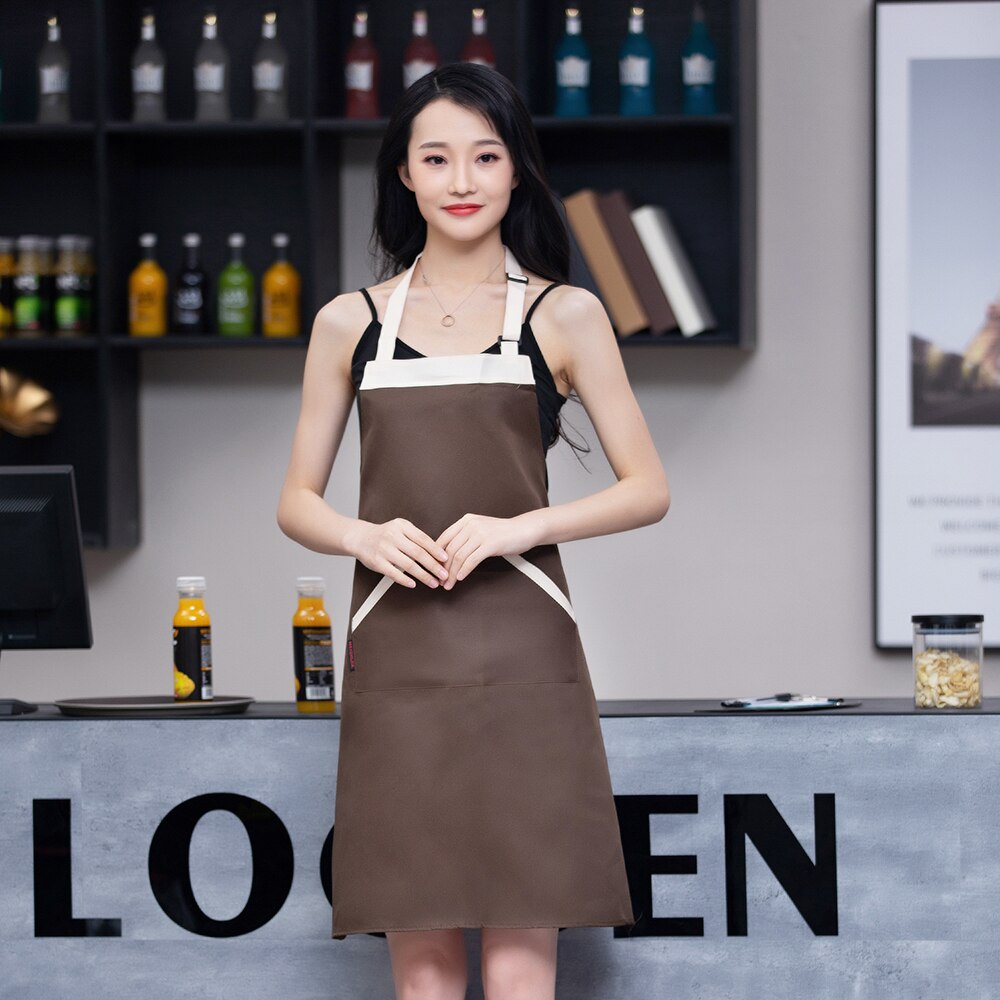 Cotton Diagonal pocket clothes apron unisex kitchen cooking apron barbecue haircut work apron restaurant waiter apron: Green