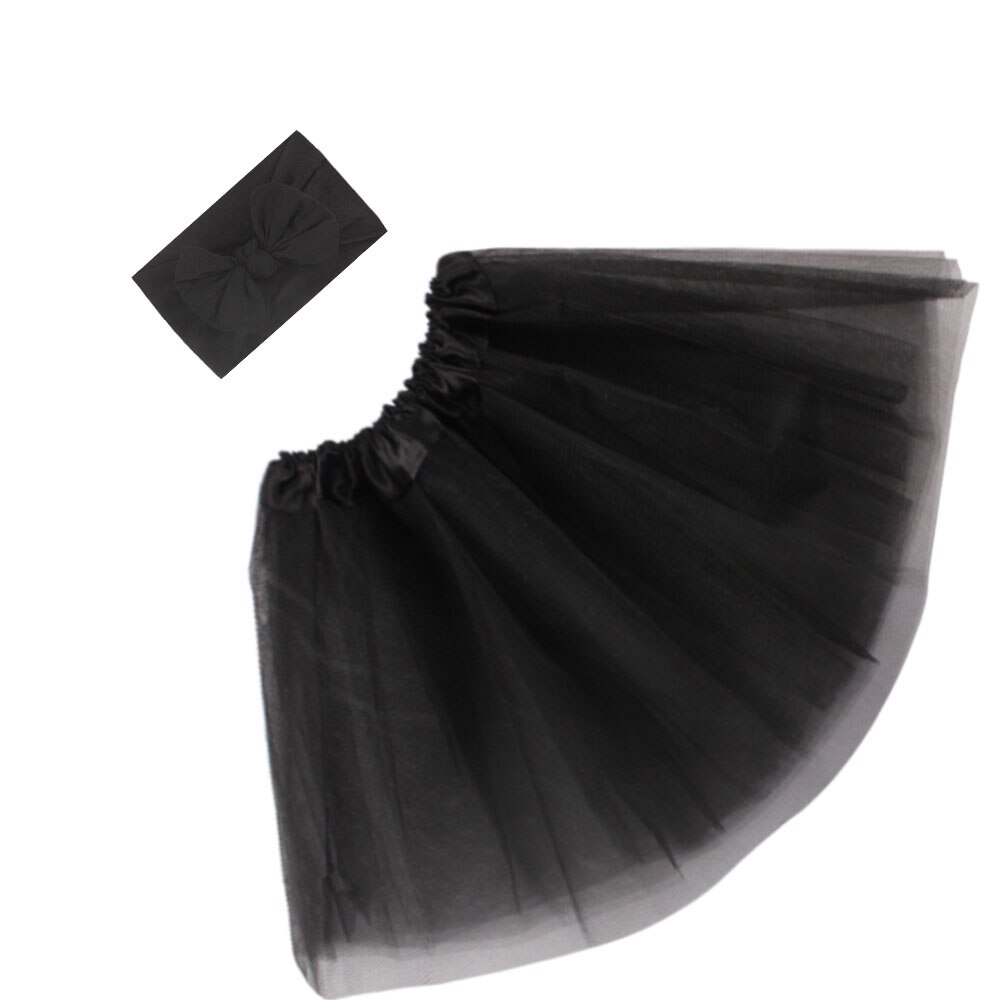 1pc Toddler Infant Baby Girl Tulle Photo Photography Prop Tutu Skirt + Headband Baby Princess Skirt Set: Black