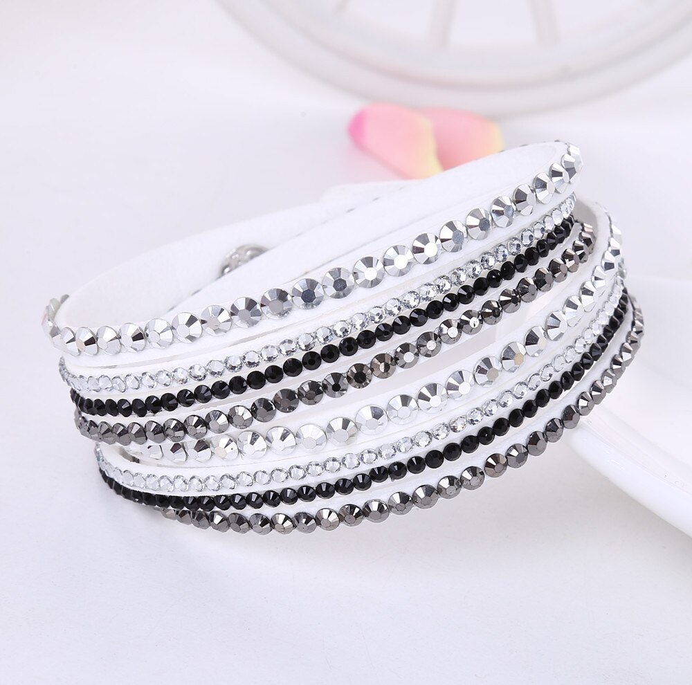 Stijl Lederen Armband Strass Kristal Armband Multilayer Hologram Armbanden Voor Vrouwen Sieraden
