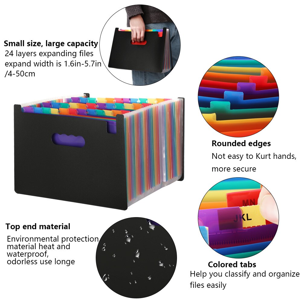 12/24/37 Pockets Rainbow Expanding File Folder A4 Document Holder Papers Classify Organ Bag Office Filing Briefcase Organizer