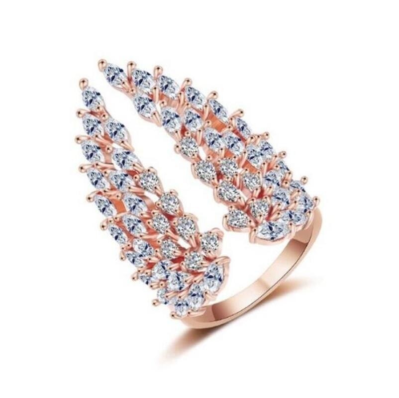 Anillo de compromiso de alas de Ángel para mujer, sortija de boda con flores cortadas, joyería de: rosegold