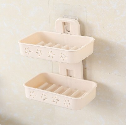 Soap Dishes Bathroom Shower Soap Box Soap Holder Double layer Soap Holder Plate Tray Bathroom rack: beige-NY0345