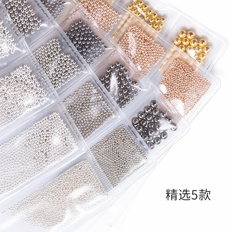 Cuentas de acero para uñas, caviar, 6 rejillas, decoración de uñas, joyería mixta, 6 colorsmicros, abalorios para arte de uñas (Caviar de uñas)