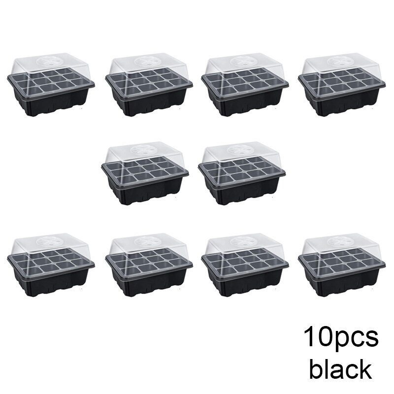 12-Hole Plant Nursery Pot Greenhouse Breeding Box Plant Flower Planter Box Propagation Gardening Planting Start Germination Box: 10PCS Black