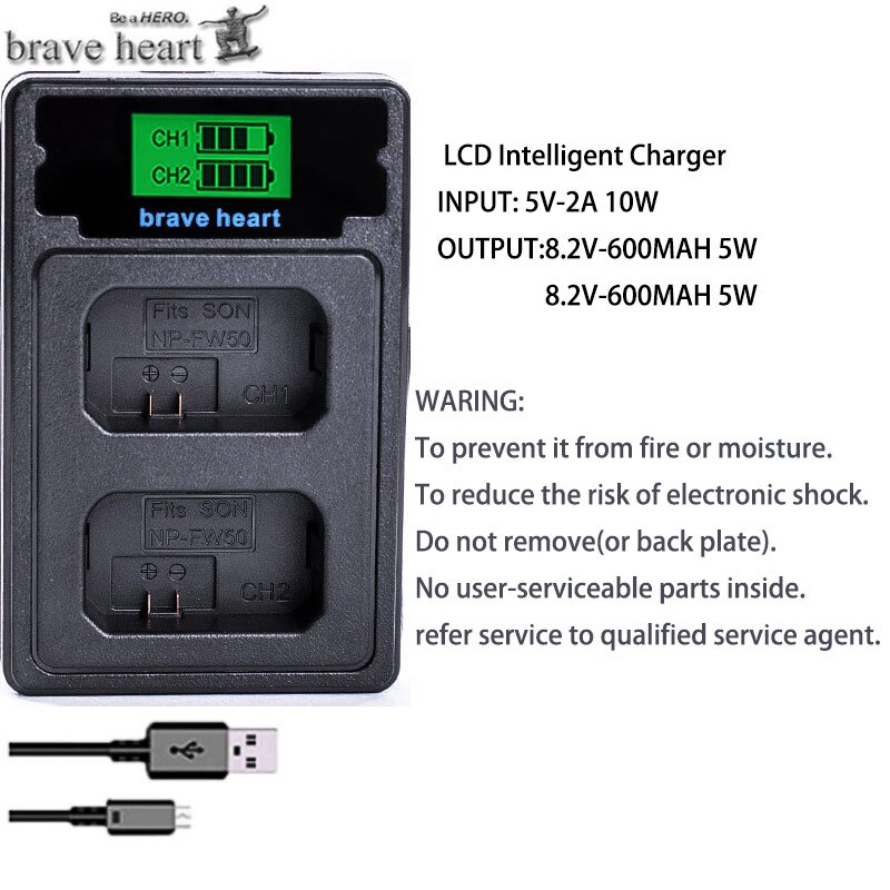 4Pcs 2000mAh NP-FW50 NP FW50 Battery + LED USB Dual Charger for Sony Alpha a6500 a6300 a7 7R a7R a7R II a7II NEX-3 NEX-3N NEX-5