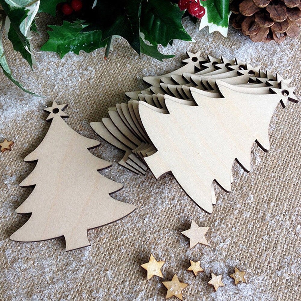 10Pcs Kerst Hout Chip Kerstboom Decor Ornamenten Xmas Opknoping Hanger Decoratie Kerstcadeaus Decoraties voor Huis: A