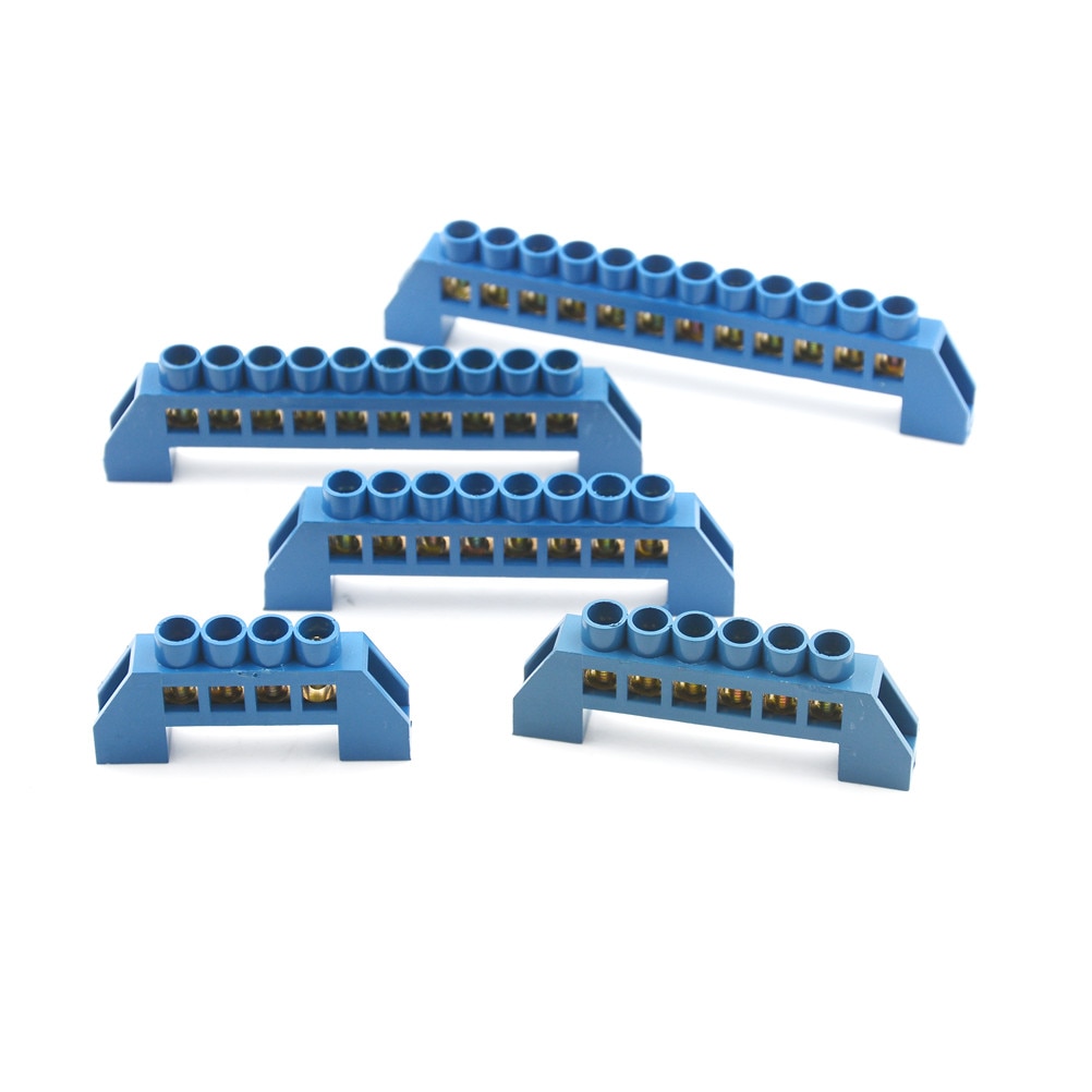 4/6/8/10/12 Positions Terminal Block Connector Strip Electrical Distribution Wire Screw Terminal Brass Ground Neutral Bar Blue